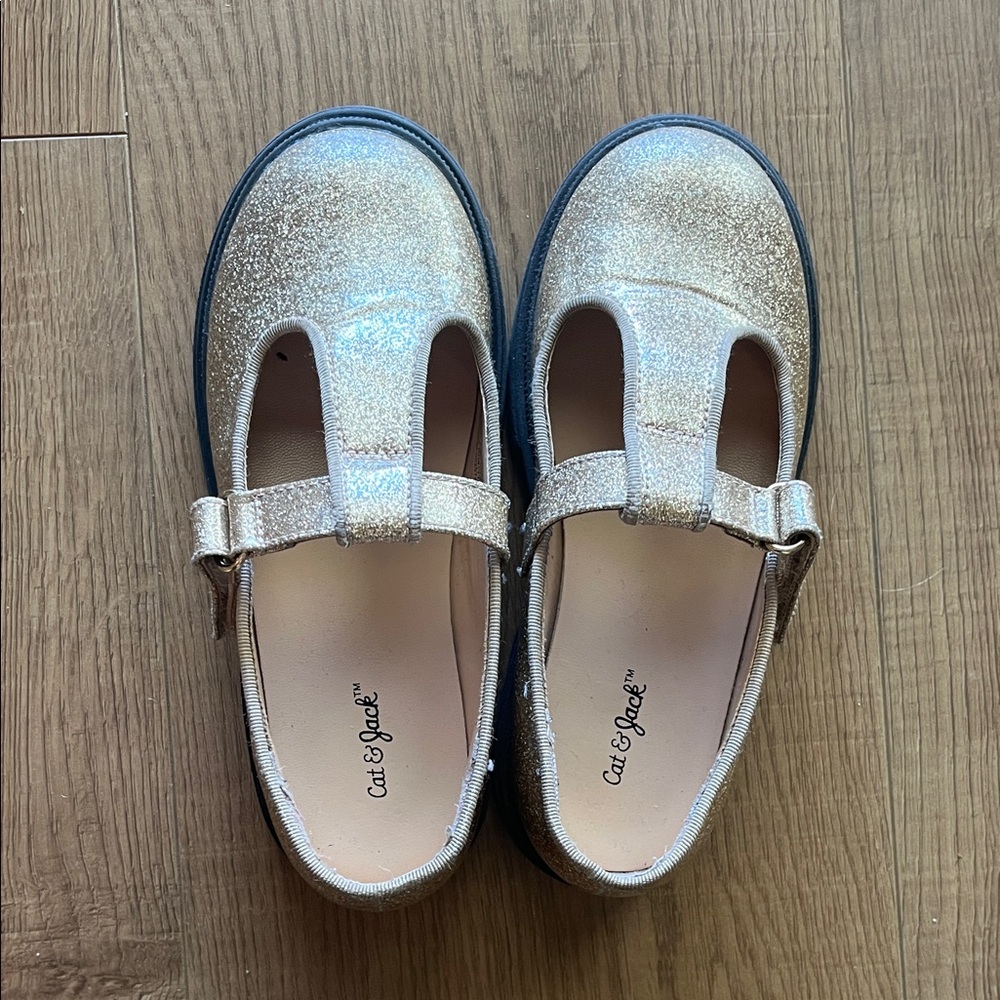 Cat & Jack Girls' Sparkle T-Strap Dress Shoes - gold